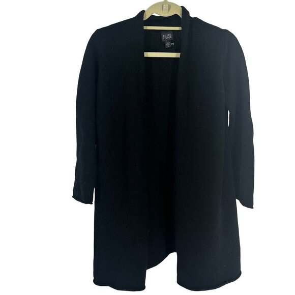 Eileen Fisher Black Open Front Wool-Mohair Blend Cardigan Coat Womens Size M - Picture 1 of 7